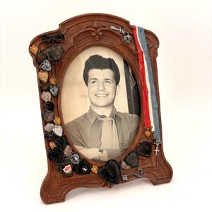 Vintage Style Heart Photo Frame 5x7 Patriotic Military Ribbon Medals Veteran